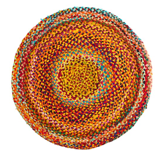 3ft. x 3ft. Hand Braided Boho Colorful Chindi Round Rug